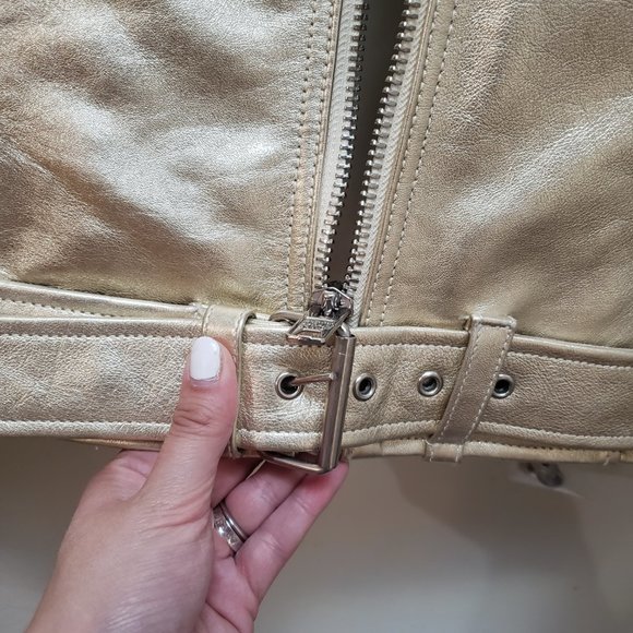 Schott NYC *NEW* Metallic Lightweight Cowhide Gold Leather Jacket - Picture 10 of 14